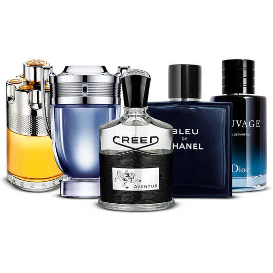 Combination of 5 men's perfumes – Azzaro Wanted, Invictus, Creed Aventus, Bleu de Chanel and Sauvage [100 ml each]