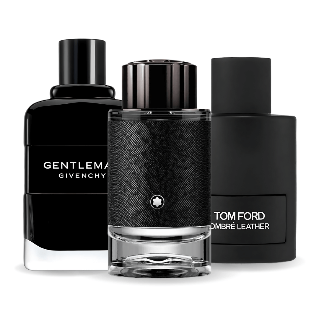 Tom Ford Ombre Leather, Givenchy Gentleman, and Montblanc Explorer